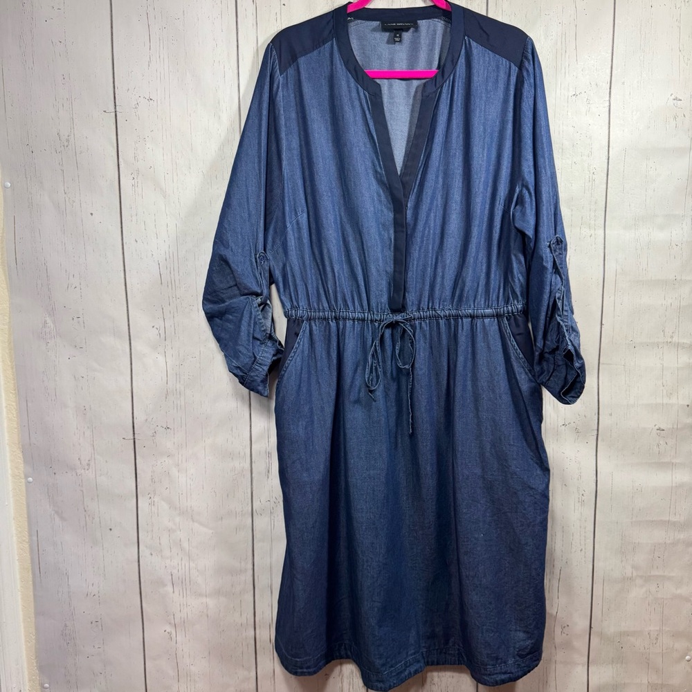 Lane Bryant Chambray Shirt Dress Size 18 Drawstring Waist Minimalist Preppy - Picture 9 of 14